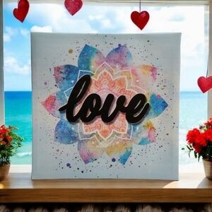 Bohemian Canvas Art with Saying "Love" Wall Decor Wall Art‎